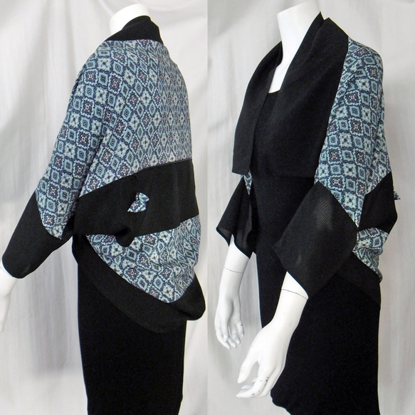 着物リメイク：２トーン、２通り使える折り紙ドルマンブラウス＆シュラグジャケット 2枚目の画像