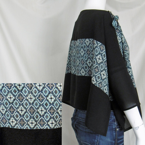 着物リメイク：２トーン、２通り使える折り紙ドルマンブラウス＆シュラグジャケット 5枚目の画像