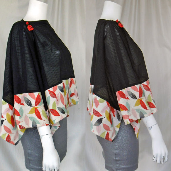 単衣の夏用着物のリメイク：２トーン、２通り使える折り紙ドルマンブラウス＆シュラグジャケット 3枚目の画像