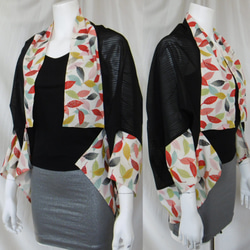 単衣の夏用着物のリメイク：２トーン、２通り使える折り紙ドルマンブラウス＆シュラグジャケット 4枚目の画像