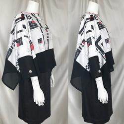 留袖とモダンな着物のリメイク：２トーン、２通り使える折り紙ドルマンブラウス＆シュラグジャケット、家紋付き 3枚目の画像