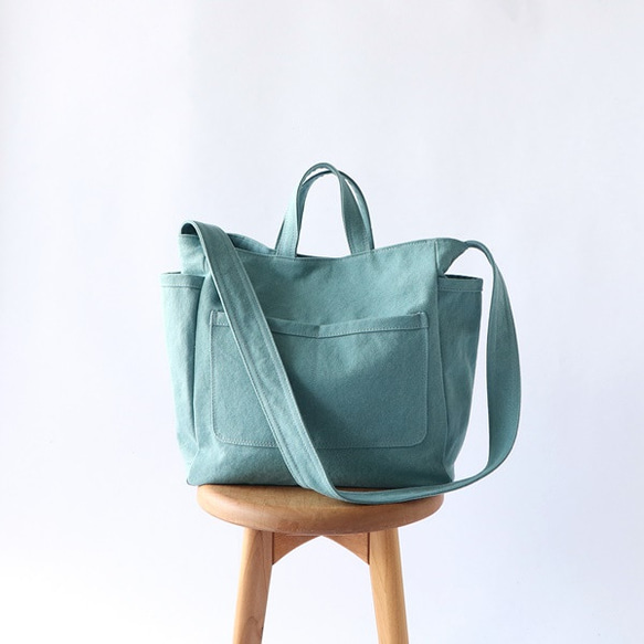 ラフショルダー＊柔らかく体に馴染む２Way大容量（ウォッシュブルー） 2枚目の画像