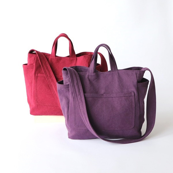 ラフショルダー＊柔らかく体に馴染む２Way大容量（ボルドー、パープル） 1枚目の画像