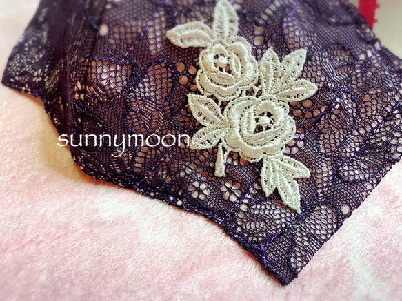 sunnymoon☆レースたっぷり☆日本製ストレッチレースとコットンサテンの立体マスク 2枚目の画像