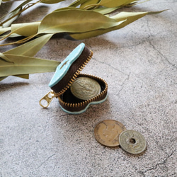 《限定色再販》うさぎの心❤︎小さいハートの牛革コインケース/サックスブルー ミニマム財布/ ミニ 財布 コンパクト 2枚目の画像