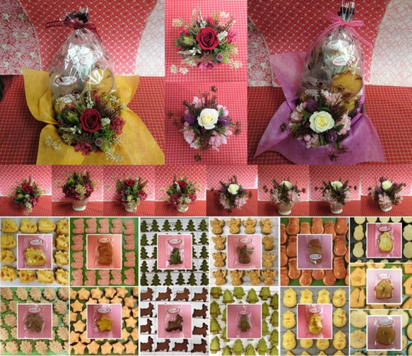 薔薇のプリザーブドフラワーと千日紅を使ったアレンジと冬の焼き菓子２袋のギフトセット 8枚目の画像