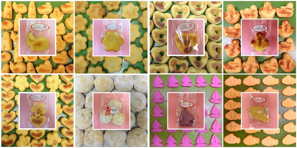 シャーベットカラーのフレームにアレンジした薔薇のプリザーブドフラワーと野菜や果物を使った焼き菓子６袋のギフトセット 2枚目の画像
