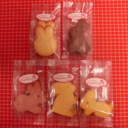 6角紙製うさぎちゃん付きイチゴケースにウサギのクッキー５袋詰め合わせ♪(=^・^=) 2枚目の画像