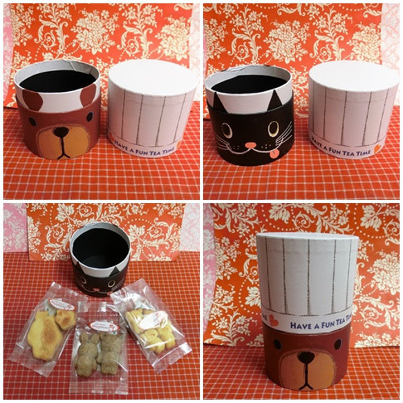 紙製ネコ&くまのコックさんBOXに焼き菓子３袋詰め合わせ 1枚目の画像