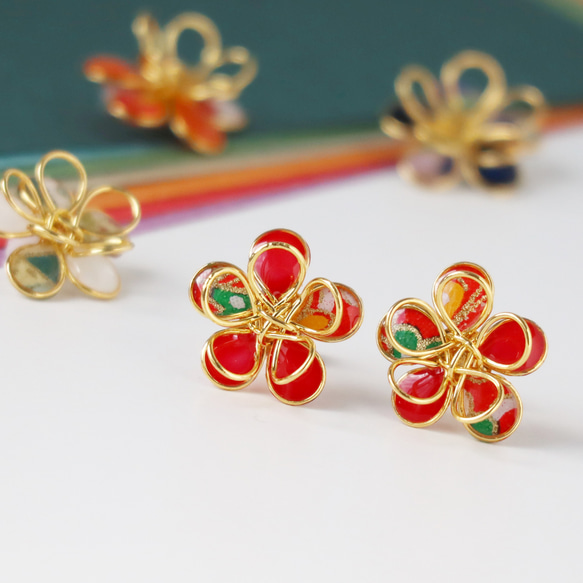 成人式に＊ちょこっと和柄のフラワーピアス 着物 振袖 浴衣 ピアス  