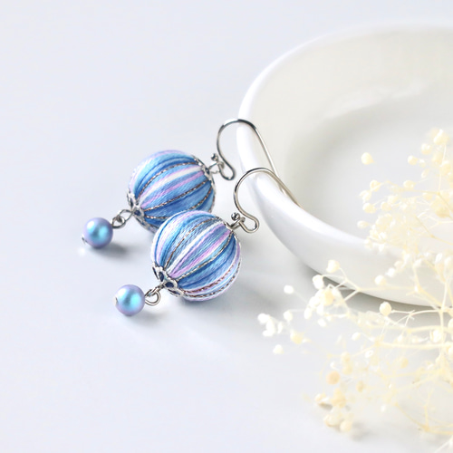 巻き玉ピアス【紫陽花】 ピアス（フック・チェーン） Handmade凜-Rin