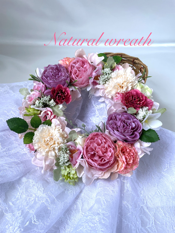 ラナンキュラスとカーネーションのリース【くすみピンク】 リース 花