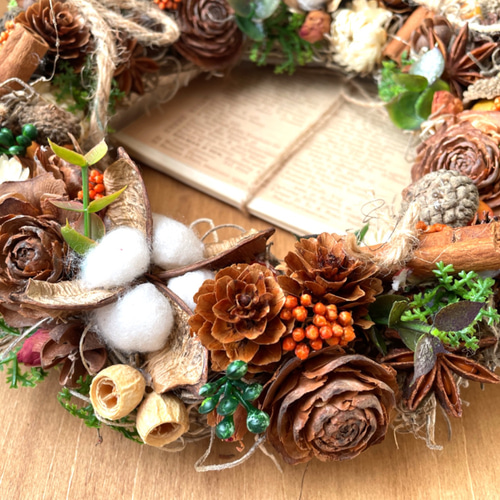 秋色】シックなブラウンリース＊ナチュラル リース 花＊花 通販