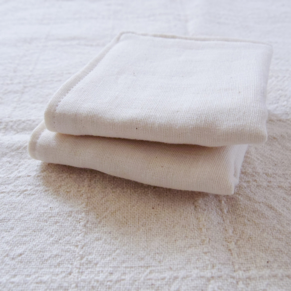 ダブルガーゼ ハンカチ 2枚組 無地 生成り 15cm ハンカチ・手ぬぐい