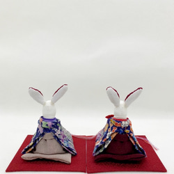 ちょこんとかわいい　素敵な和柄のお着物のうさぎ雛　(雛人形、お雛様、おひな様) 3枚目の画像