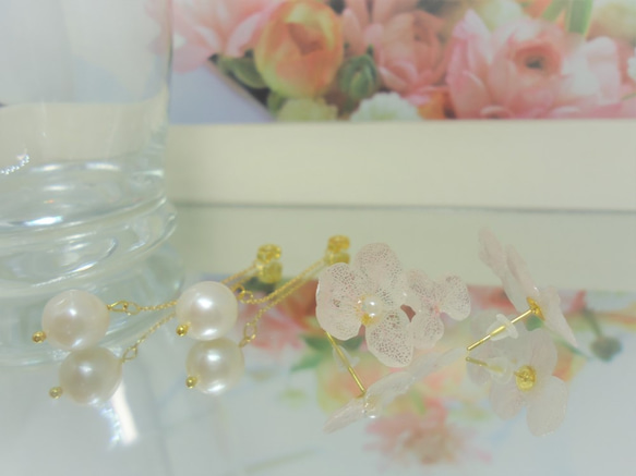 【２way】紫陽花■春■桜■うすピンク・アジサイ■淡水パール使用■ゴールド／シルバー 2枚目の画像