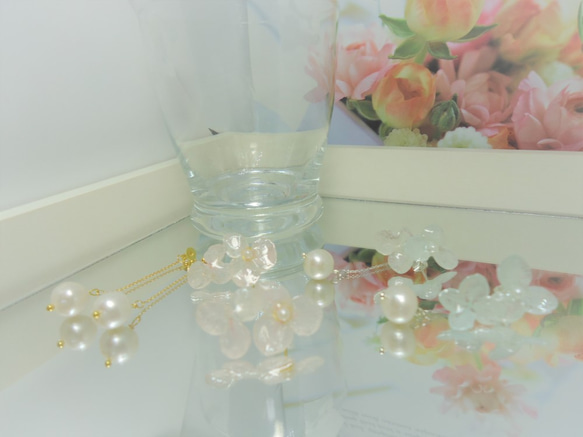 【２way】紫陽花■春■桜■うすピンク・アジサイ■淡水パール使用■ゴールド／シルバー 3枚目の画像