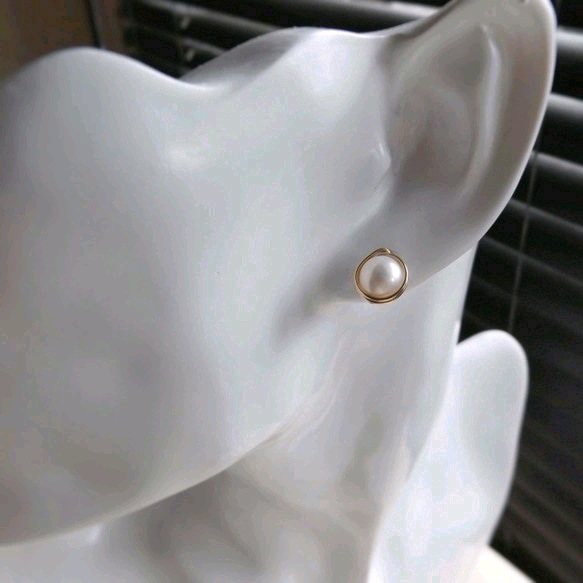 K14GF 淡水珍珠線耳釘 第4張的照片