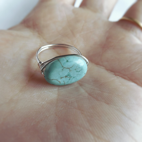 SF 藍綠松石（橢圓形）鋼絲戒指 第3張的照片