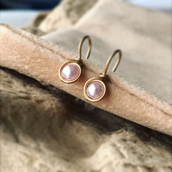 小粉紅珍珠線鉤耳環 第3張的照片