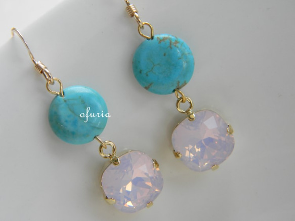 【14kgf】　turquoise　＆　rose　water　opal 1枚目の画像