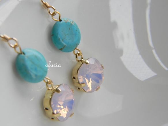 【14kgf】　turquoise　＆　rose　water　opal 2枚目の画像
