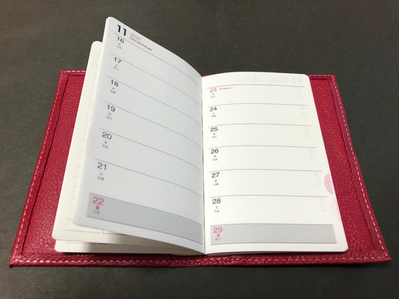 新品　本革手帳カバー付き2021年スケジュール帳　パッションピンク 5枚目の画像