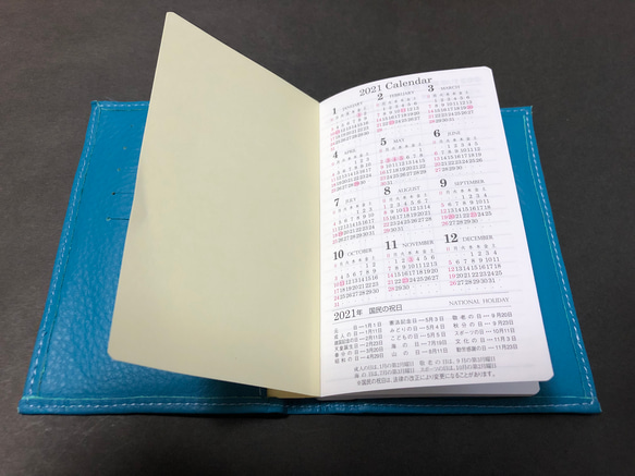 新品　本革手帳カバー付き2021年スケジュール帳　ライトブルー 2枚目の画像