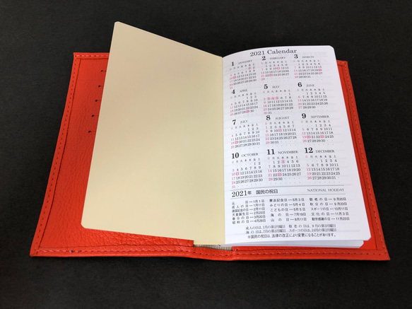 新品　本革手帳カバー付き2021年スケジュール帳　オレンジ色 3枚目の画像