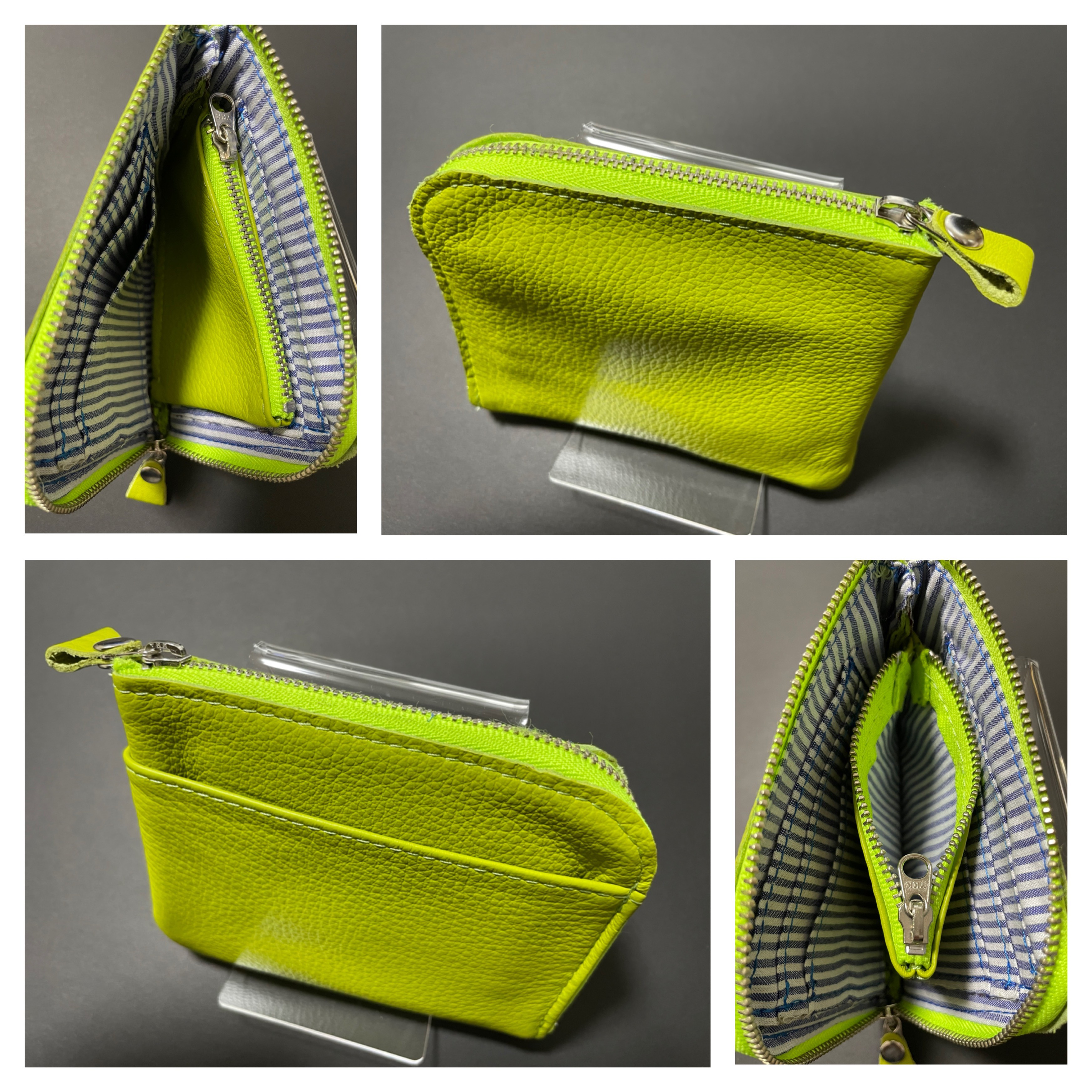 新品　本革ハーフウオレット　ライトグリーン