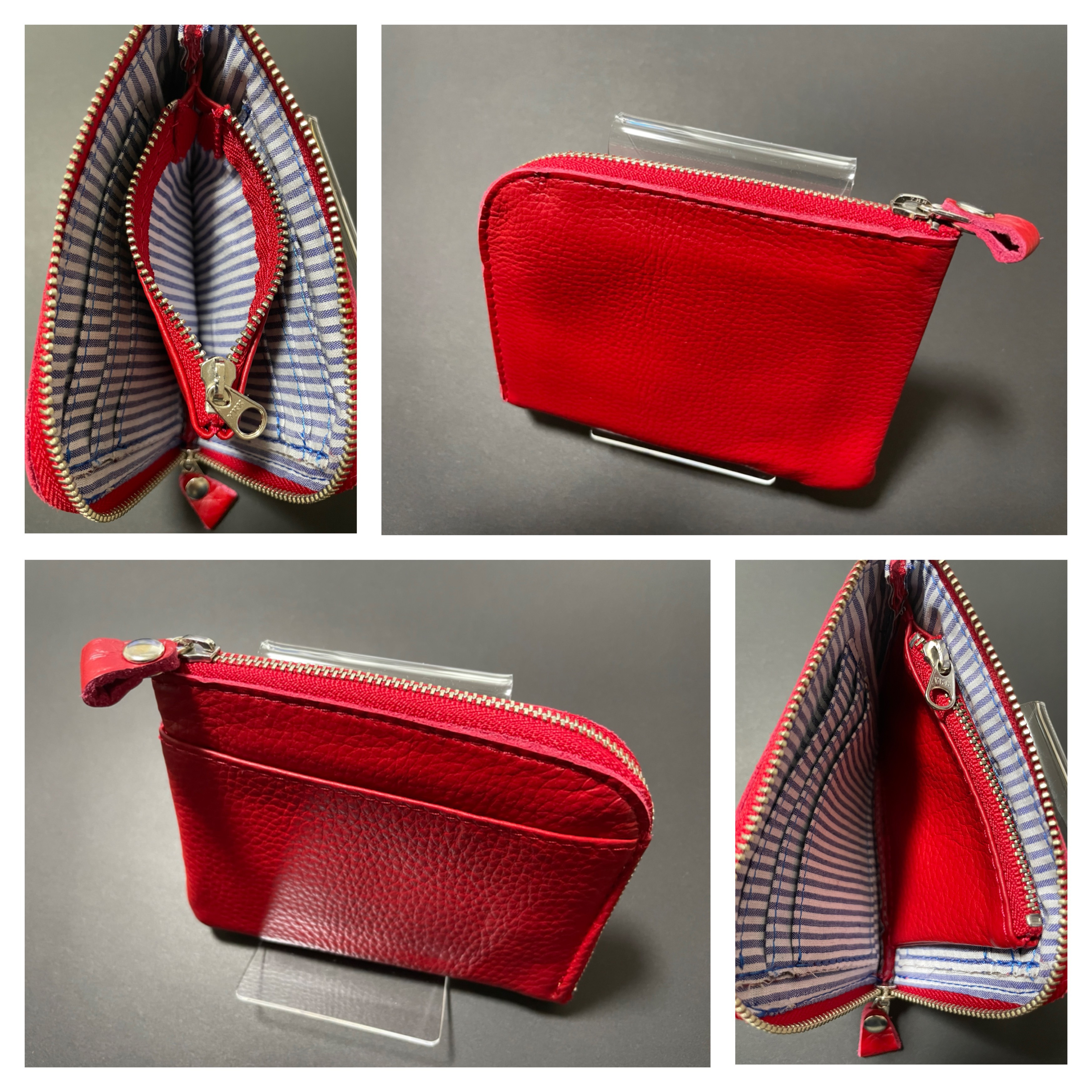 新品　本革ハーフウオレット　レッド