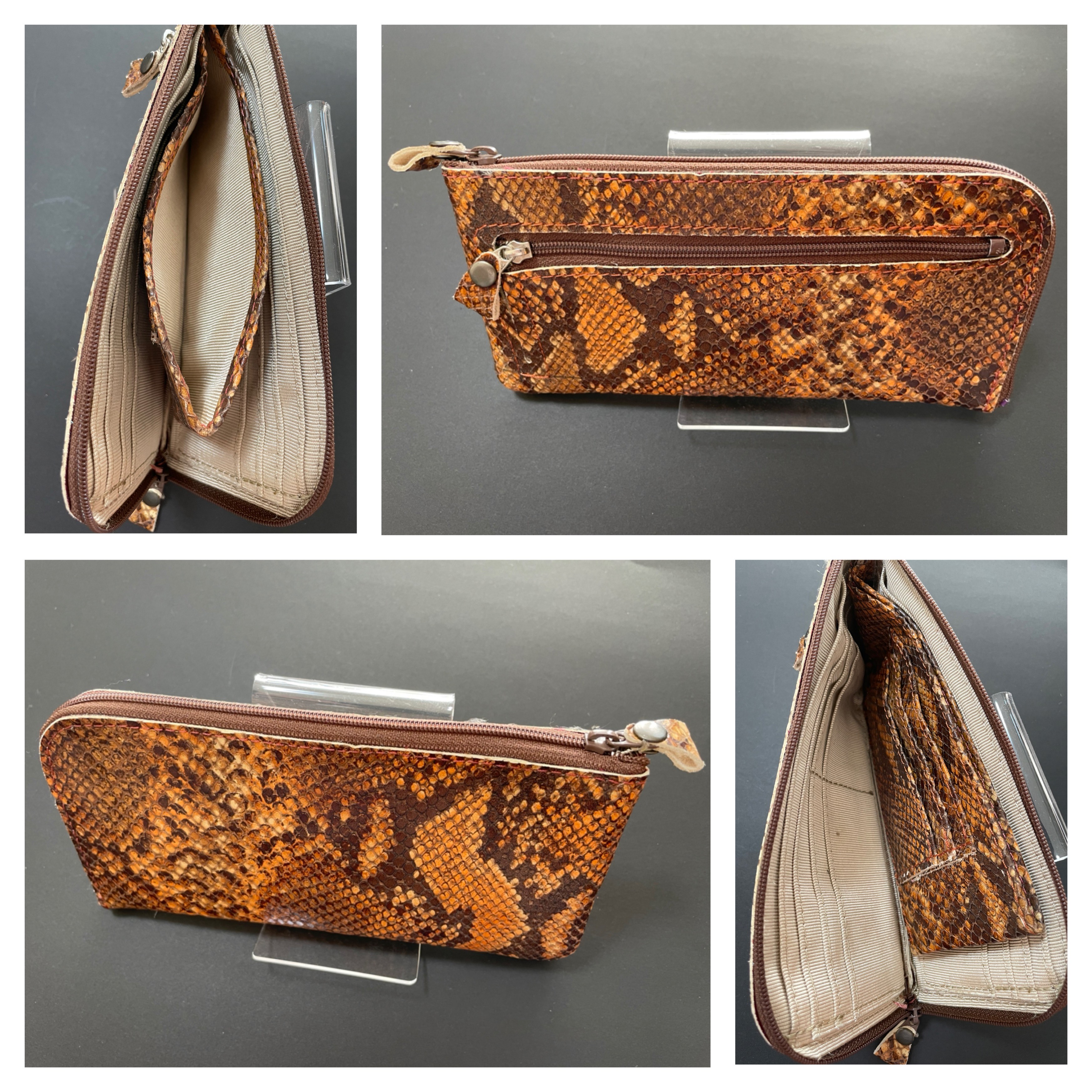 新品　本革長財布　蛇型押し　キャラメル