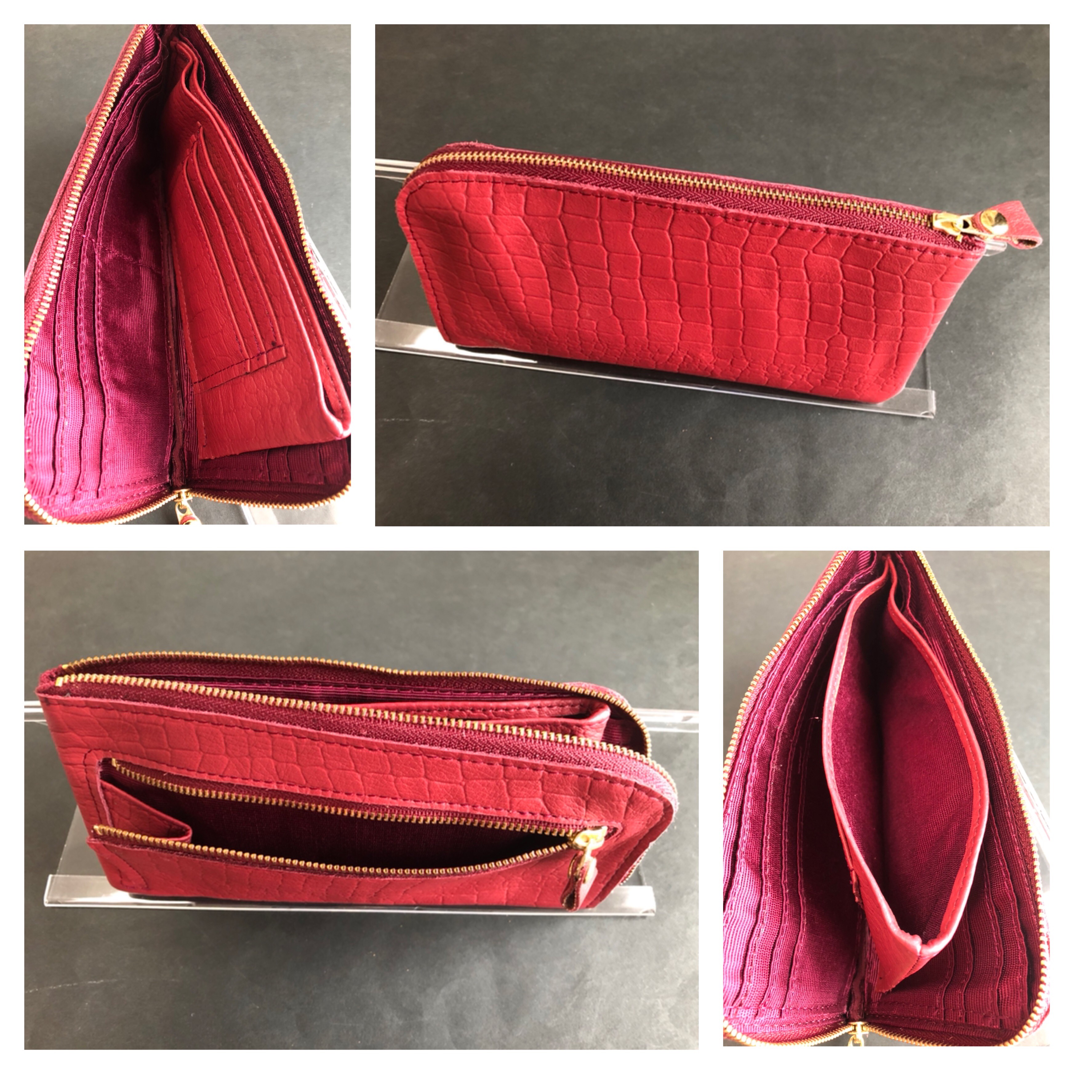 新品 本革レディース長財布 クロコ型押しレッド