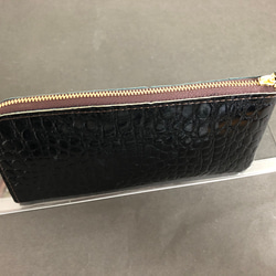 新品　本革長財布⭐️クロコ型押しブラック 3枚目の画像