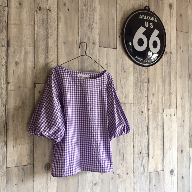 ラベンダーバルーンスリーブブラウス（五分袖）