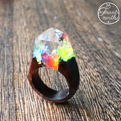 魔法の指輪【虹のシャイニーリング】ウッド＆レジン 指輪・リング