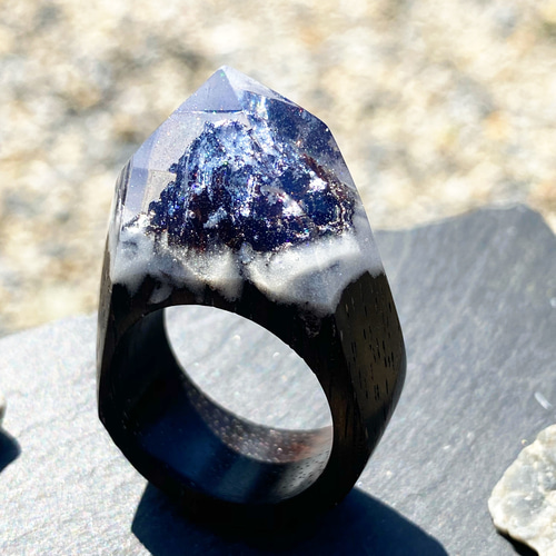 富士の雪山】ウッドレジン リング 指輪・リング Front north