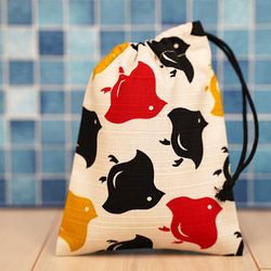 再販7】巾着 千鳥 白 （きんちゃく 和柄 ちどり） 巾着袋 ぽん