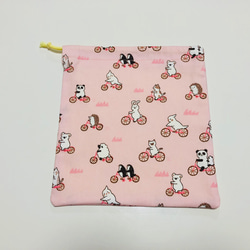 【再販】給食袋　自転車 ピンク（巾着 動物 コップ袋） 1枚目の画像