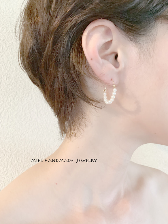 ~Resale~honesto~K14GF 白色珍珠吊環耳環 第5張的照片