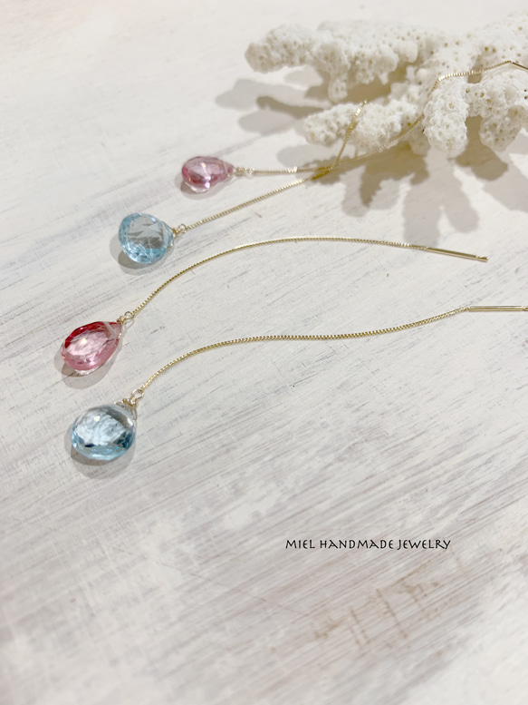 再販〜belleza〜K10YGロンドンブルートパーズ ピンクトルマリンロング