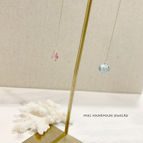 再販〜belleza〜K10YGロンドンブルートパーズ ピンクトルマリンロング