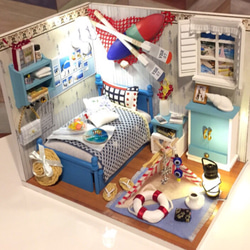 ドールハウス　☆潮風感じる小部屋☆完成品 1枚目の画像