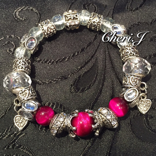 PANDORA シルバーバングル ピンクビーズ PANDORA シルバーバングル ピンクビーズ