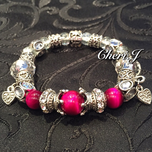 PANDORA風♪ピンクタイガーアイブレスレット【No.24】 ブレスレット