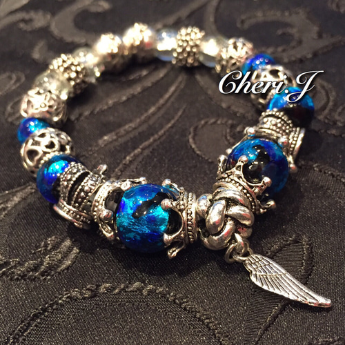 Pandora ビーズブレスレット 緑 Sea drop ホタルガラス 10mm ビーズ ブレスレット グリーン 光る