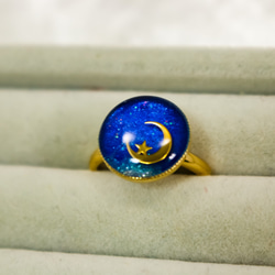 カプリブルーの月夜の指輪　フリーサイズ　ゴールド金具 4枚目の画像