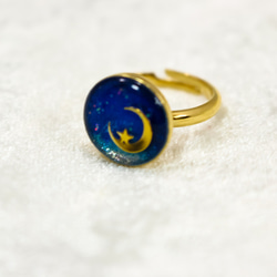 カプリブルーの月夜の指輪　フリーサイズ　ゴールド金具 7枚目の画像