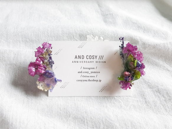 ear bouquet _Wild flowers / purple×pink［イヤリングクリップ］ 2枚目の画像