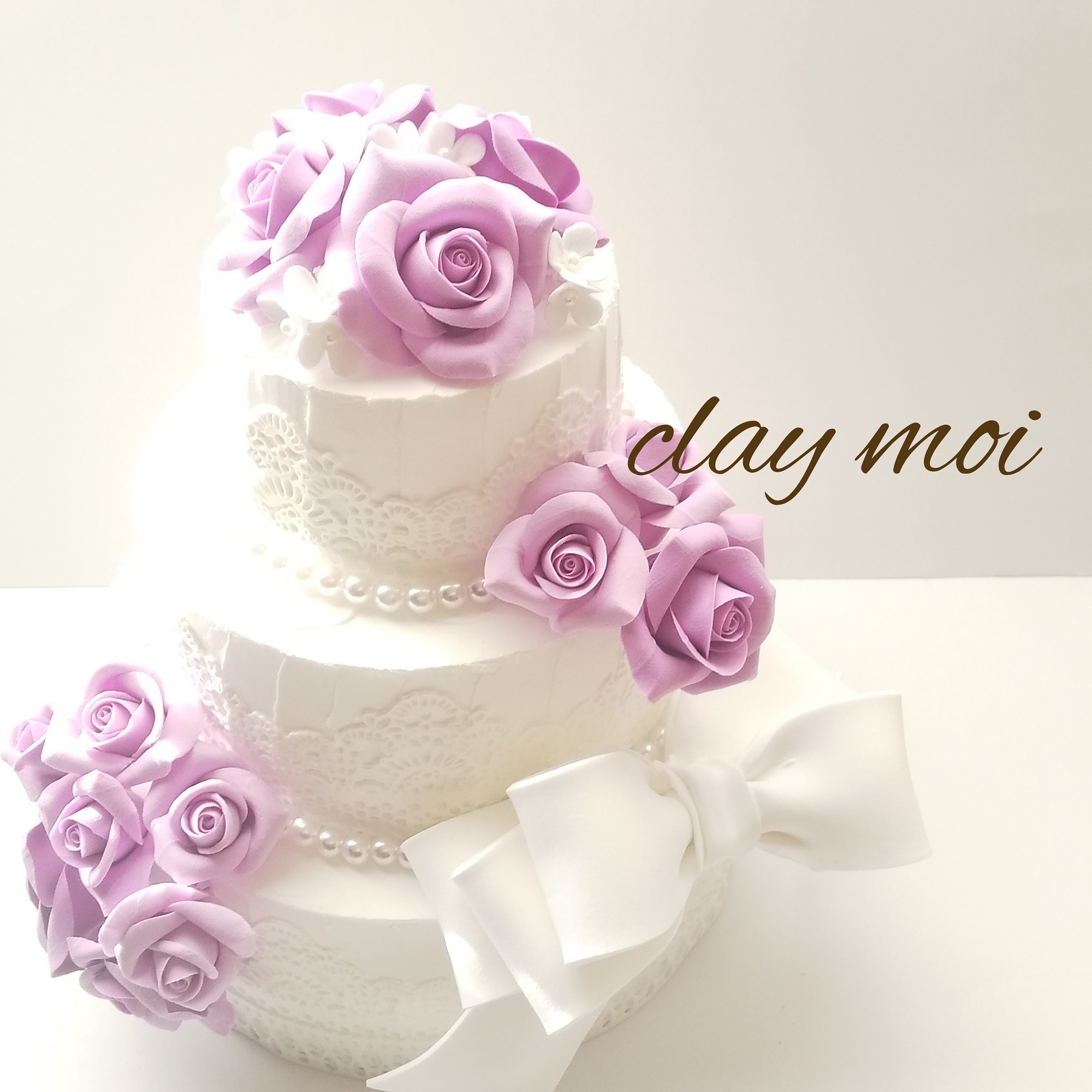 再販【完全受注製作】ラベンダーローズのクレイケーキ